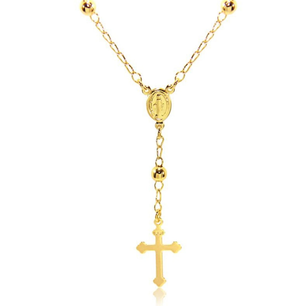 GARGANTILHA ROSÁRIO BOLA LISA COM CRUZ