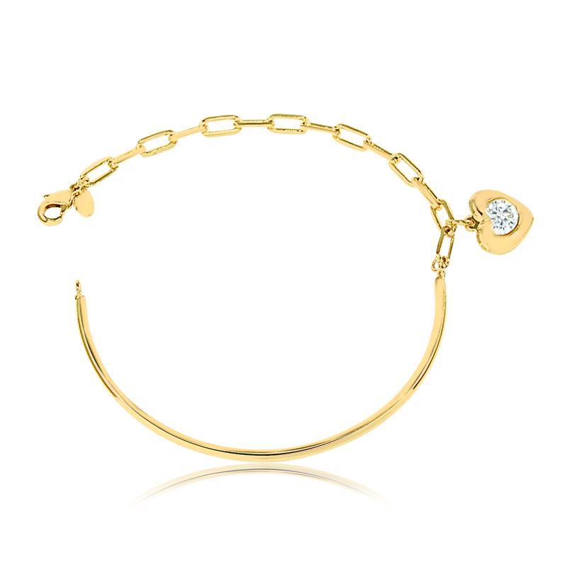 Pulseira bracelete meio arco com coração pêndulo